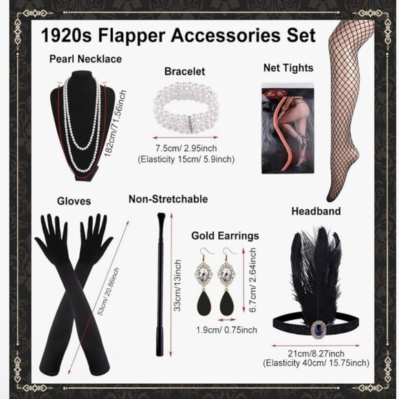 flapper 20s Dress Set Halloween cosplay Costume Size Medium - Picture 9 of 10